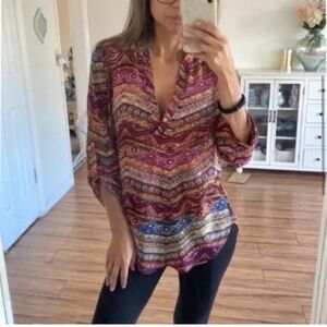 🪞 NWT zara printed v neck long sleeve blouse